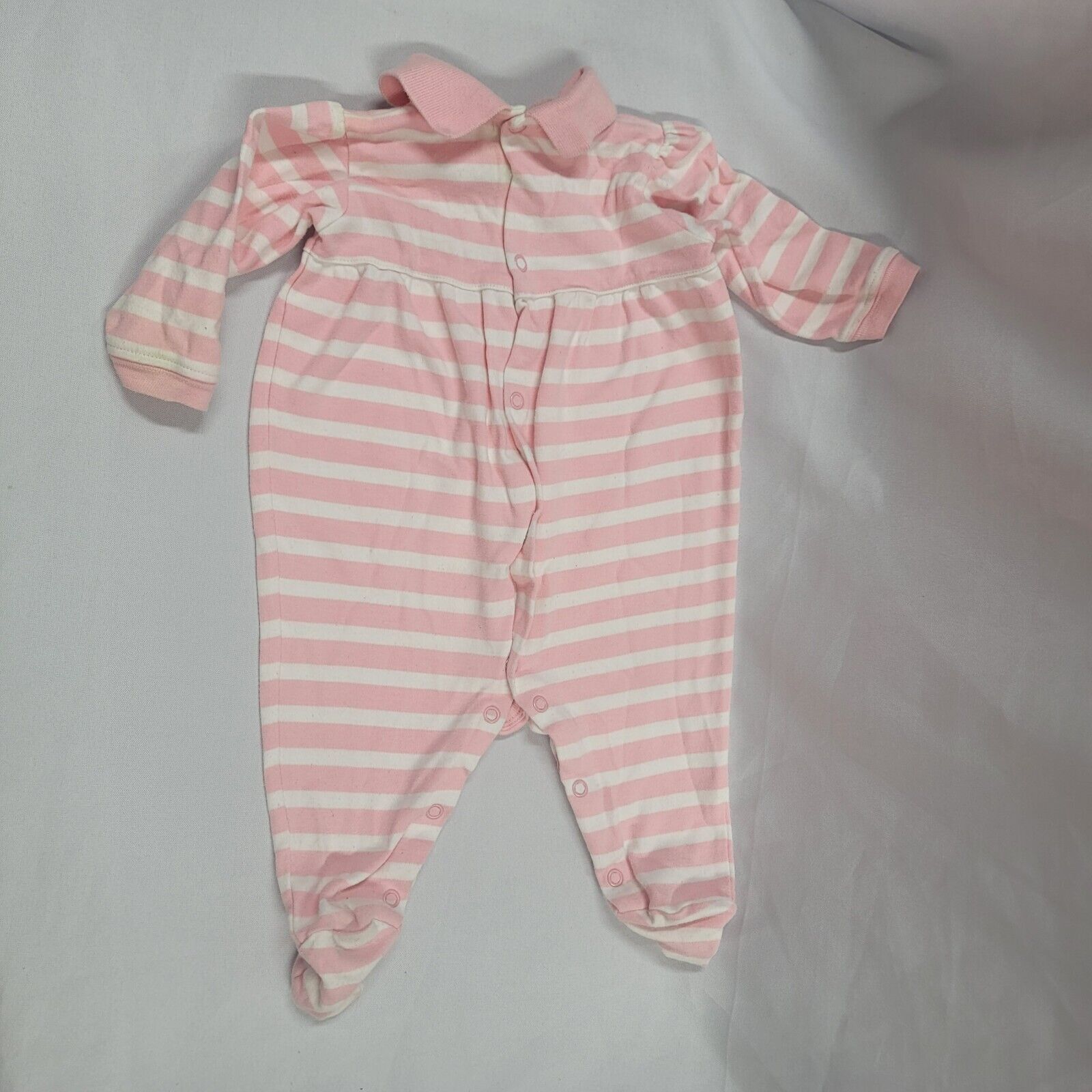 Primary image for Ralph Lauren Baby Girl Pink White Stripe Footie Romper Green Polo Pony 9 m