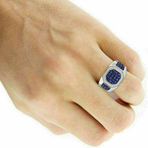 3Ct Round Cut CZ Sapphire Men&#39;s Engagement Ring 14K White Gold Silver Plated - £107.90 GBP