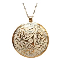 Celtic Swirl Trinity Beige Enamel Twist Medallion Magic Pendant Necklace - $22.27