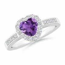 ANGARA Heart-Shaped Amethyst Halo Ring with Diamond Accents in 14K Gold - £871.88 GBP