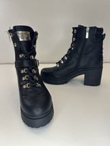 GUESS Canaly Lug Sole Block Heel Combat Boots Black Women Sz 10  Buckle Accent - £21.04 GBP