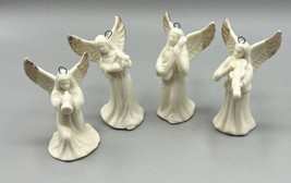 Christmas Decor 4 Angels Porcelain Dusted Gold Wing Harp Horn Violin Banjo 3.5&quot; - £18.70 GBP