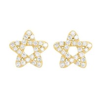 0.25CT Genuine Moissanite Mini Star Stud Earrings 14K Yellow Gold Plated Silver - £103.98 GBP