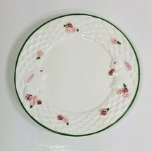 7" Avon Bunny Ceramic Dessert Plate Pink Easter Bunny Basket Weave Green Trim - $8.00