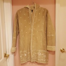 GAP GIRLS FAUX SUEDE BEIGE COAT XXL 14-16 with embroidery - £31.85 GBP