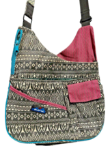 Kavu rope handle crossbody bag Pink/Black/White/Aqua Aztec Patterned 14x... - $44.65