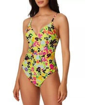 Bar III Women&#39;s Floral Chic One-Piece Swimsuit Citron Medium SW230511 - £21.14 GBP