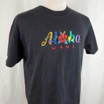 Aloha Maui Hawaii T-Shirt Adult Large Black Cotton Embroidered Graphics ... - $16.99