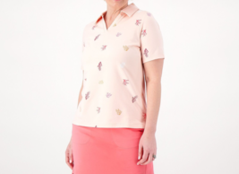 Sport Savvy French Terry V-Neck Polo Collar Short Sleeve Pink Multi, X-Large - £13.92 GBP