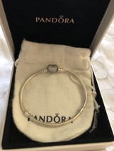 Genuine Pandora .925 Silver Pavé Heart Bracelet 7.5&quot; 19cm 590727CZ  - £51.79 GBP