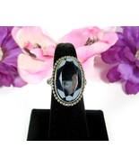 Vintage HEMATITE GEM RING Adjustable Gunmetal Gray Oval Faceted Silvertone - $401.18 MXN