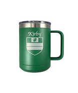Kirby Irish Coat of Arms Stainless Steel Green Travel Mug with Handle - $38.29 CAD