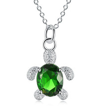 Green Crystal Turtle Pendant Necklace Sterling Silver - £8.90 GBP