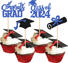 2024 Graduation Cupcake Toppers 24 PCS Glitter Class of 2024 Diploma Congrats Gr - £13.16 GBP