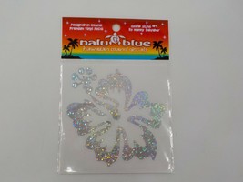 Nalu Blue Hawaiian Island Decal Silver Sparkle Hibiscus Flower Vinyl Decal Nip - £4.77 GBP