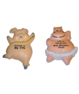 Russ Berrie Vtg Kitchen Fridge Magnet Diet Hippo Pig set Lose weight Not! - £9.76 GBP