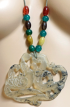 Huge Pierced Translucent Jade Pendant with Hand Made Glass Accent beads ... - £119.54 GBP
