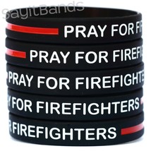 5 Pray For Firefighters Wristbands - Silicone Bracelets With Thin Red Line - £7.02 GBP