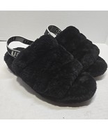 UGG Women&#39;s Fluff Yeah Slides Slippers Size 6 Black White Ankle Strap Soft - $65.16 CAD
