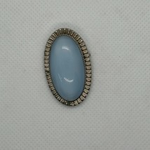 Vintage Catamore Oval Blue Glass Brooch With Silver-Tone Frame - $15.61