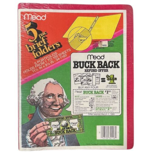 1979 Vintage Mead Corporation 5 Pack Brief Folders Portfolios George Was... - $11.30