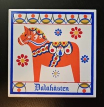 Swedish Dalahasten Dala Horse Scandinavian Horse 6 in Art Tile Trivet Cork Back - £17.40 GBP