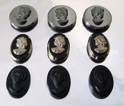 9 Vintage French Jet Cameos Black Glass Cabochons Germany 1960s NOS - £7.19 GBP