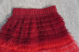 Red Tiered Tulle Skirt Outfit Women Plus Size Layered Tulle Maxi Skirt image 8