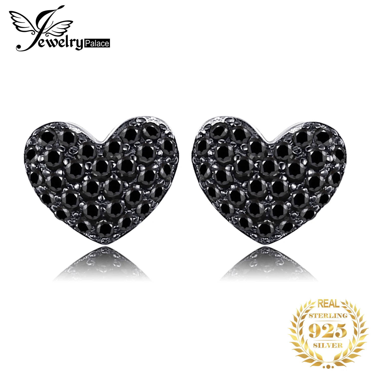 Love Heart Genuine Black Spinel 925 Sterling Silver Stud Earrings for Women Fash - £21.02 GBP