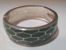 Green Enamel On Silver Toned Metal Statement Clamper Cuff Bracelet - £7.79 GBP