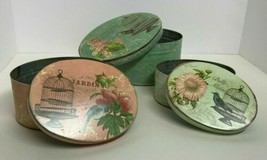 3 TINS &#39;FRENCH SONG BIRDS&#39; OVAL SHAPED METAL, STACK, 7.5x6x4&quot; HOME DECOR... - $12.54