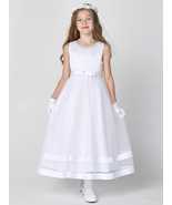 Girls White First Communion Dress w/ Satin Bodice (717) Flower Girl - $191.19