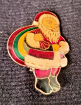 Vintage Christmas Santa with Toy Sack Bag Lapel Pin Brooch Metal &amp; Glass... - $13.91