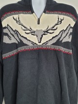 Chaps Mens 1/4 Zip Black Pullover Sweater XL Deer Graphic Hunting Mounta... - $22.99