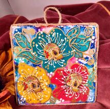 Day of the Dead Sugar Skulls Handcrafted Painted Ceramic Tile For Hangin... - $8.95