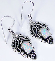 unusual Fire Opal /925 Silver Handmade Stunning Earrings 36mm &amp;giftbox - £47.48 GBP