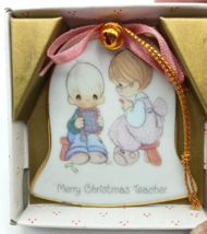 1987 Precious Moments &quot;Merry Christmas Teacher&quot; 2.5&quot; Bell Shaped Ornament in Box - £7.77 GBP