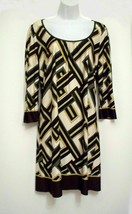 Ann Taylor Loft Dress Sz 6 Beige Brown Artsy Geometric Print Dressy Shea... - $24.95
