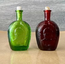 Set 2 Wheaton NJ Benjamin Franklin Green & Red Glass 3" Miniature Bottle W/Cork - $29.99