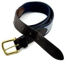 Vineyard Vines Belt Mens 30 Navy Bonefish Leather Canvas Blue Club - £9.77 GBP