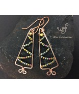 Handmade copper earrings: Christmas trees with beaded garland - $27.00