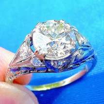 Earth mined Diamond Sapphire Art Deco Engagement Ring 2 carat Platinum Solitaire - $18,995.25
