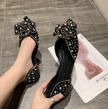 Women Flat Heel Crystal Shoes Pearl Flats Party Spring Summer Pointed Toe Slip O - £22.96 GBP