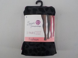 Secret Treasures 2 Pair Leopard Opaque Tights Size S Animal Print Cranberry Nwd - £4.78 GBP