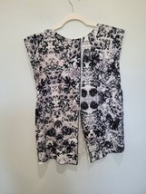 Rebecca Taylor Silk Kiku Print Floral Top Sleeveless Split Back Black Iv... - $358.69 MXN