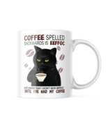 FUNNY COFFEE CAT MUG EEFFOC IS COFFEE SPELLED BACKWARDS 11 OZ CUTE CUP - $34.26 CAD
