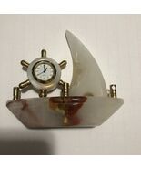 Marble Crafted Onyx Clock Ship Display 5” Flawed Nautical Paperweight - €30,92 EUR