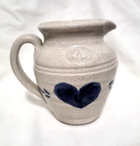 Vintage Pinewood Valley Stoneware 5&quot; Pitcher Salt Finish Blue Heart Cott... - $16.82