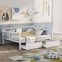 Full Size Daybed With 2 Storage Drawers, Solid Wood Day Bed With 2 Folding Table - £434.26 GBP