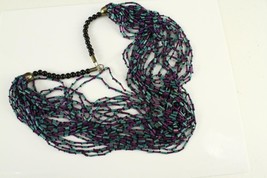 Vintage 1980&#39;s Costume Jewelry BOLD Purple Teal Beaded Multi Strand Neck... - $24.74